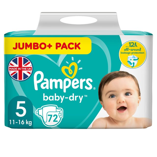 Pampers Baby Dry Size 5 Jumbo+ Pack 72 Nappies