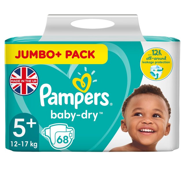 Pampers Baby Dry Size 5+ Jumbo+ Pack 68 Nappies