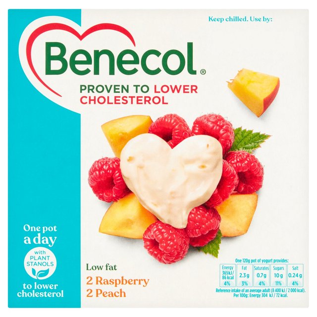 Benecol Raspberry And Peach Low Fat Yoghurt 4 Pack 480G