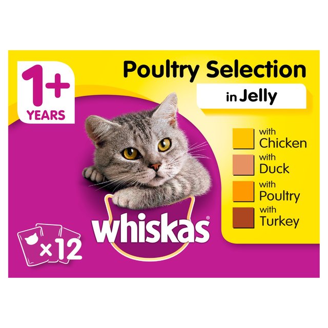 Whiskas 1+ Jelly Poultry Cat Food Pouches 12 X100g