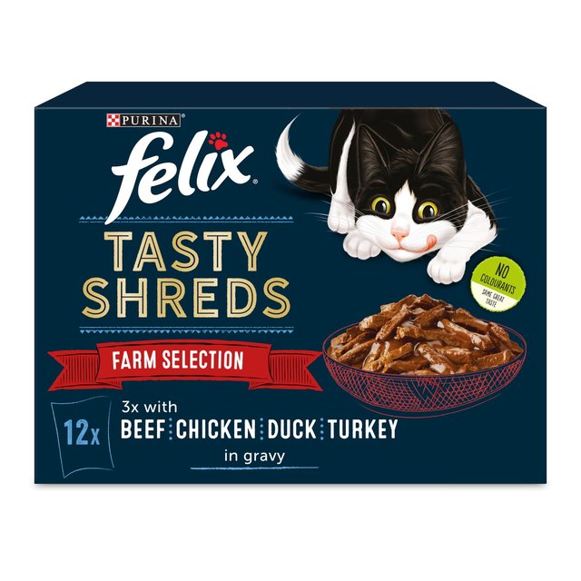 Purina Felix Tasty Shreds Selection In Gravy 12X80g