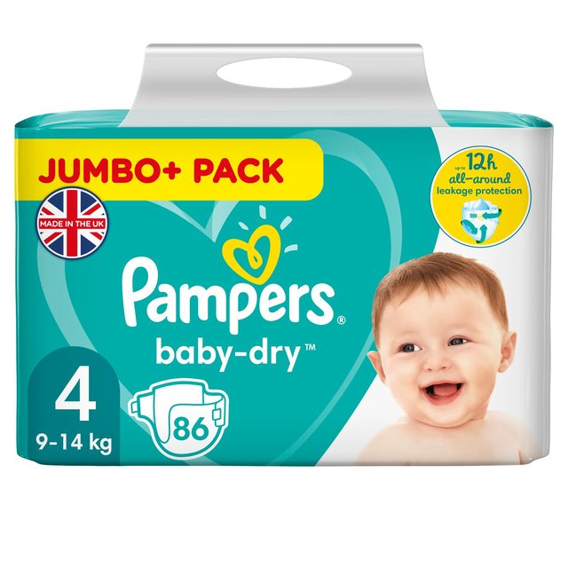 Pampers Baby Dry Size 4 Jumbo+ Pack 86 Nappies