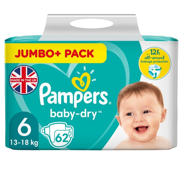 Pampers Baby Dry 6 Jumbo+ 62 Nappies
