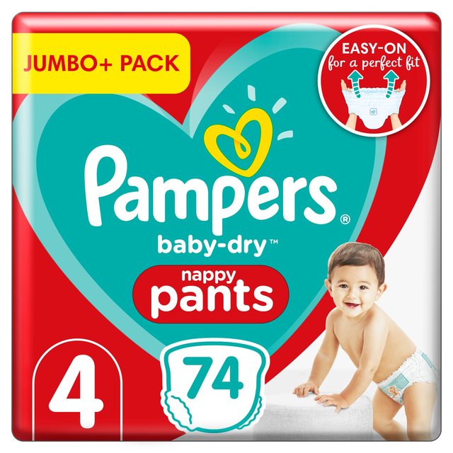 Pampers Size 4 Baby Dry Nappy Pants 74 Jumbo Pack