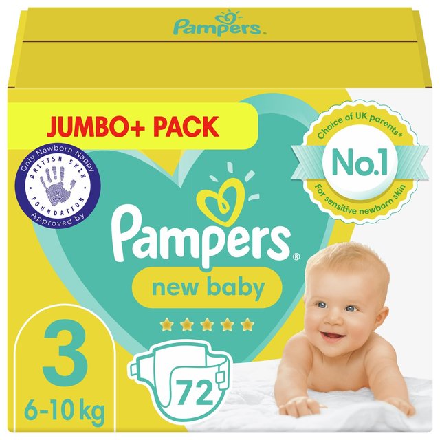Pampers New Baby Size 3 72 Nappies Jumbo+ Pack