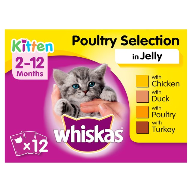 Whiskas 2-12 Month Poultry In Jelly Kitten 12 X100g