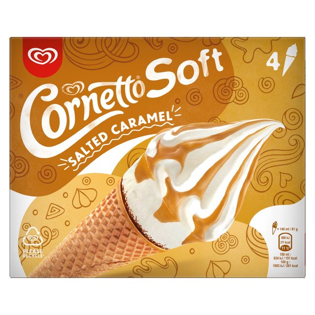 Cornetto Soft Salted Caramel Ice Cream 4 Pack 560Ml